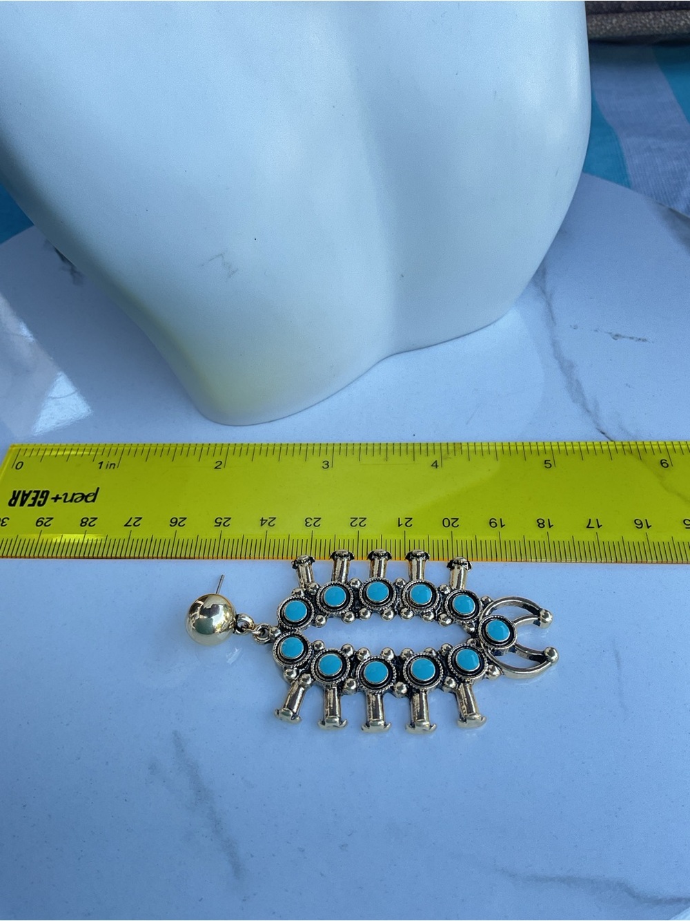 🌟🌟 Gold-Tone Turquoise Drop Earrings - Picture 8 of 8